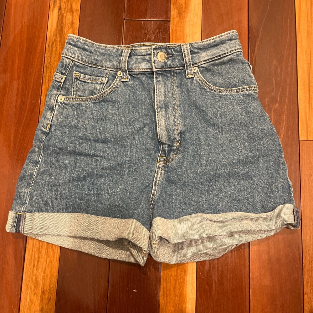 Classic High-Rise Blue Denim Shorts